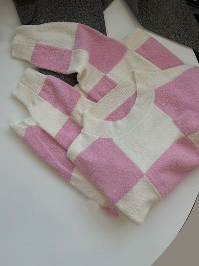 Suéter de Algodón Orgánico con Patrón Ajedrez y Combinación de Colores para Mujer - Image 5
