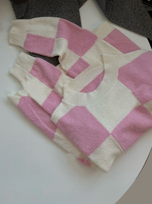 Suéter de Algodón Orgánico con Patrón Ajedrez y Combinación de Colores para Mujer - Image 5