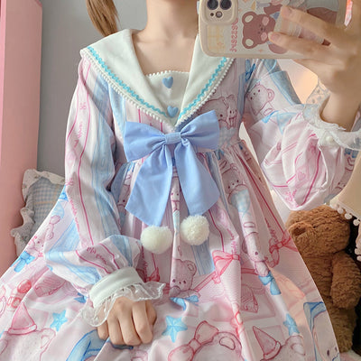 Vestido Lolita Soft Girl Osito Soñador de Manga Larga - Image 6