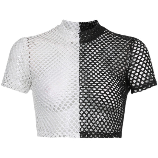 Playera de Cuello Redondo con Bloques de Color Blanco y Negro - Image 11