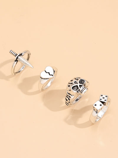 Juego de Anillos Calavera y Corazón con Dados para Mujer - Image 12