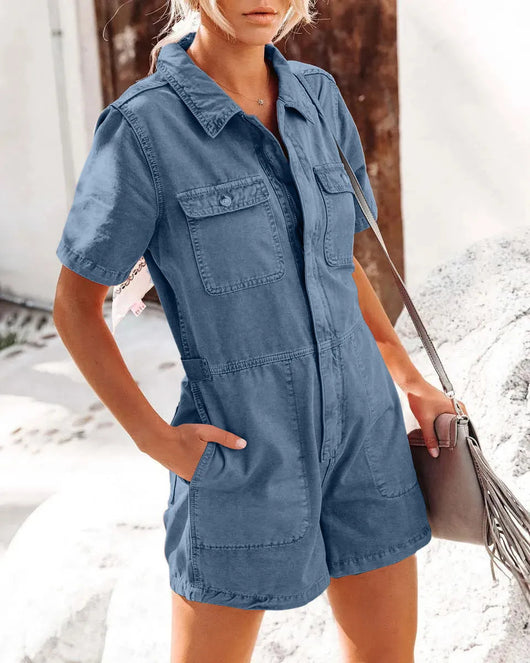 Mono de Trabajo Denim Casual Holgado Manga Corta - Image 7