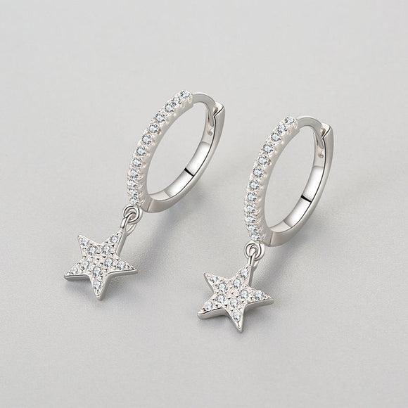 Aretes de Plata 925 con Circonitas Micro-incrustadas en Forma de Estrella