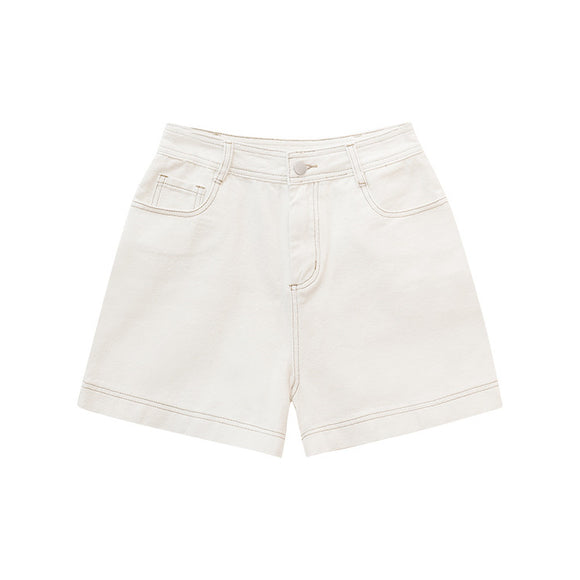 Shorts de Trabajo Casual para Mujer con Detalles en Contraste y Pierna Ancha