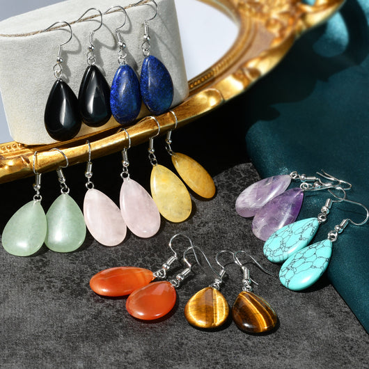 Aretes de Piedra Natural Estilo Chino Gota de Agua - Image 18