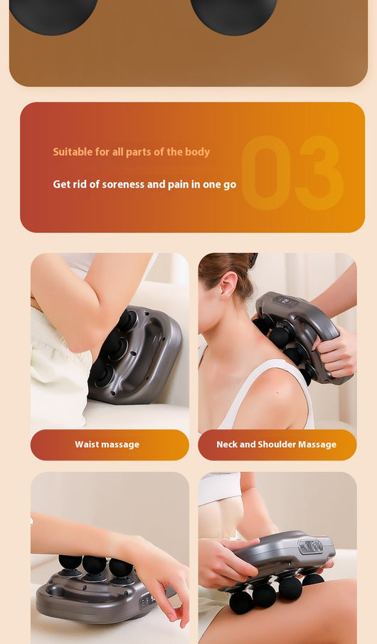 White six-head percussion muscle massager with LCD screen, 9-speed mode, and 20-speed intensity for deep tissue relaxation. - Image 17