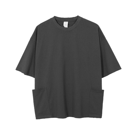 Camiseta Casual Americana de Manga Corta con Bolsillo y Orilla Deshilachada para Hombre - Image 6
