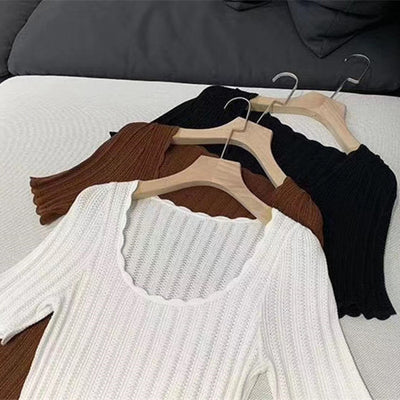 Blusa Tejida con Cuello de Pétalos y Manga Corta - Image 4