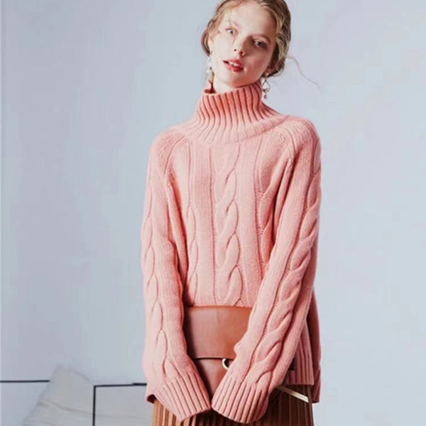 Suéter de Cuello Alto Tejido Grueso Estilo Relajado para Mujer
