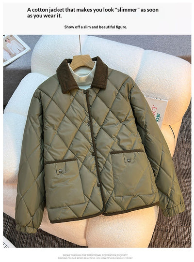 Chaqueta de Algodón Estampado Diamante - Suelta y Versátil - Image 12