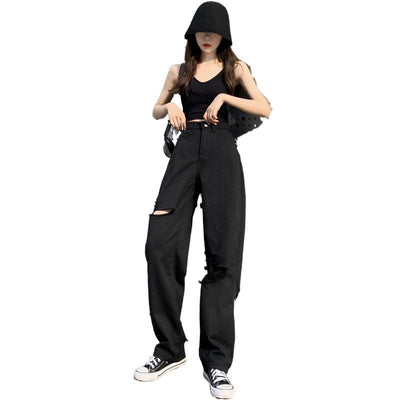 Jeans Negros Anchos Rotos para Verano Mujer - Image 12