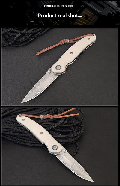 Cuchillo Plegable Acero Damasco para Aventuras al Aire Libre - Image 9
