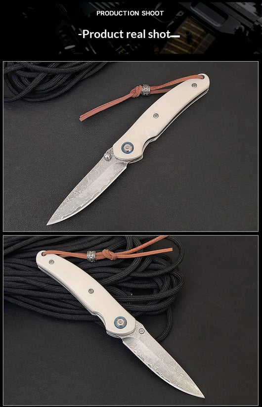 Cuchillo Plegable Acero Damasco para Aventuras al Aire Libre - Image 9