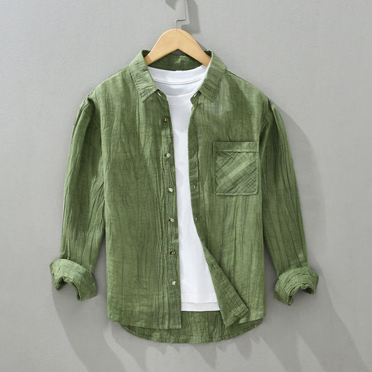Camisa de Lino y Algodón con Solapas Plisadas - Estilo Retro Casual Holgado