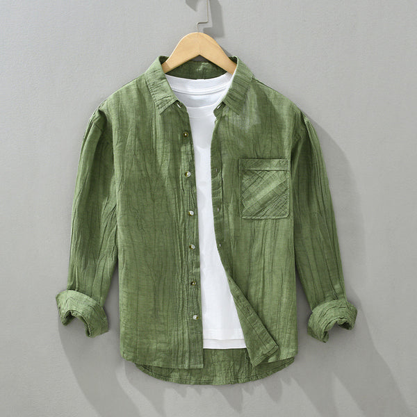 Camisa de Lino y Algodón con Solapas Plisadas - Estilo Retro Casual Holgado