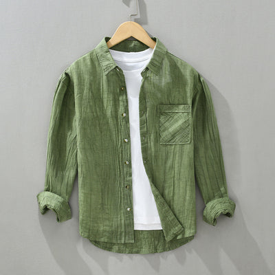 Camisa de Lino y Algodón con Solapas Plisadas - Estilo Retro Casual Holgado