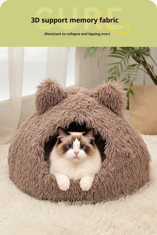 Cama Cálida Semiencerrada para Gatos con Peluche Suave - Image 13
