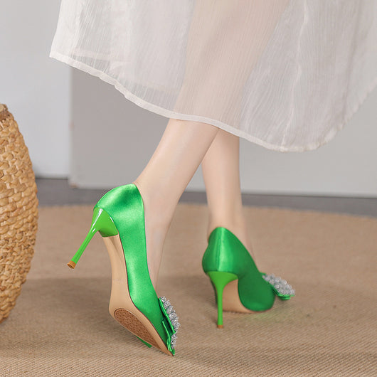 Zapatos de Tacón Stiletto Elegantes con Moño Satinado y Punta Afilada - Image 5
