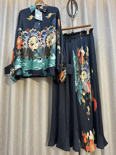 Conjunto de Dos Piezas: Blusa Estampada Personalizada + Pantalón Ancho de Cintura Alta - Image 11
