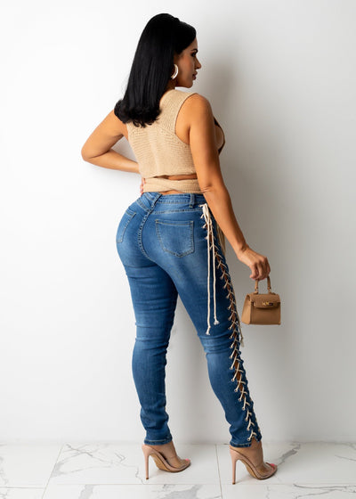 Pantalones Vaqueros Slim Elásticos con Cordón y Ojetes - Image 10