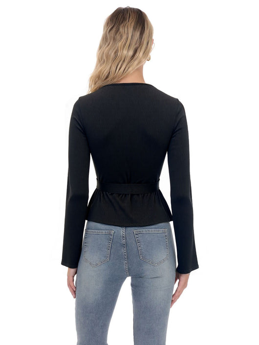 Suéter Tejido Negro Cuello V Manga Larga con Cintura Ajustada Diseño Francés - Image 8