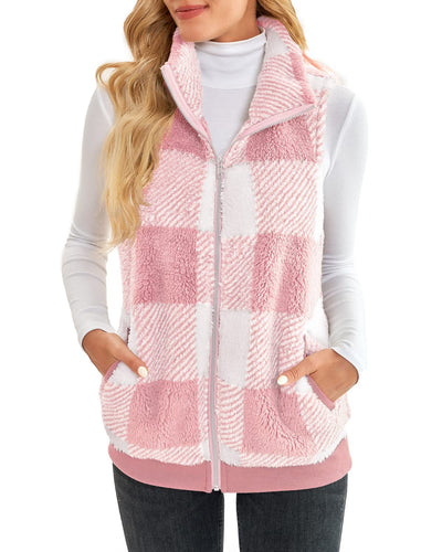 Chaleco Cardigan de Terciopelo Reversible con Cuadros Gruesos y Cuello de Pie - Image 10