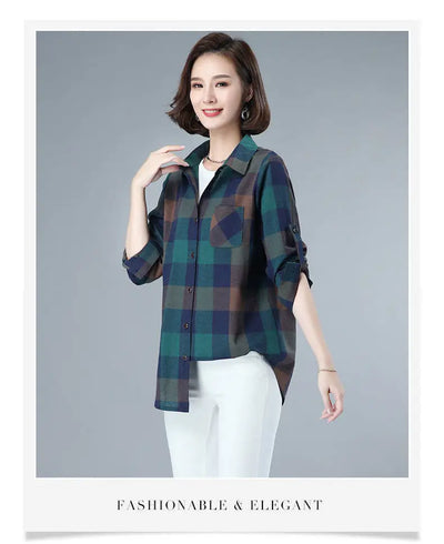Camisa Cuadriculada Manga Larga para Mujer - Corte Slim Elegante - Image 9