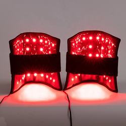 Two red light therapy wristbands with multiple bright LED lights and black adjustable straps, emitting a red glow. - Image 5