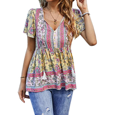 Blusa Suelta con Cuello en V y Cordón Ajustable para Mujer - Image 6