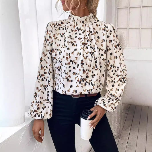 Blusa Estampada Cuello Mao Manga Larga Coordinable para Mujer - Image 3