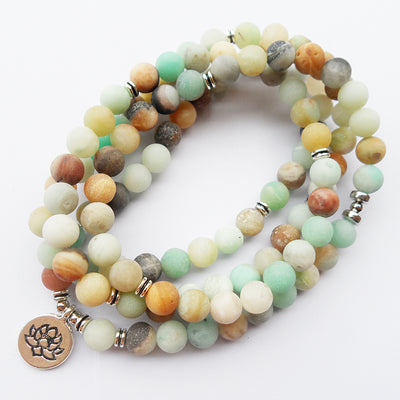 Pulsera Mala Amazonita Mate 108 Cuentas con Dije Loto Plata Antigua - Brazalete Yoga y Meditación - Image 5
