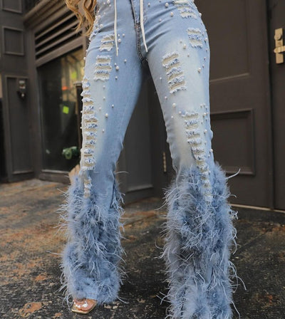 Jeans Stretch Rasgados con Detalles de Perlas - Image 31