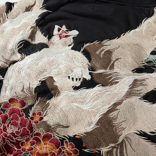 Sudadera con Capucha Bordada Zorro de Nueve Colas Estilo Japonés para Hombre - Image 5