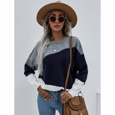 Suéter Holgado Talla Grande Ejecutivo Cuello Redondo a Rayas para Mujer - Image 4