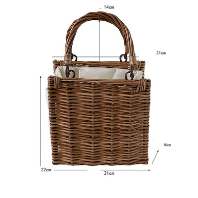 Bolsa Cuadrada Japonesa de Lona con Tejido de Ratán - Image 3