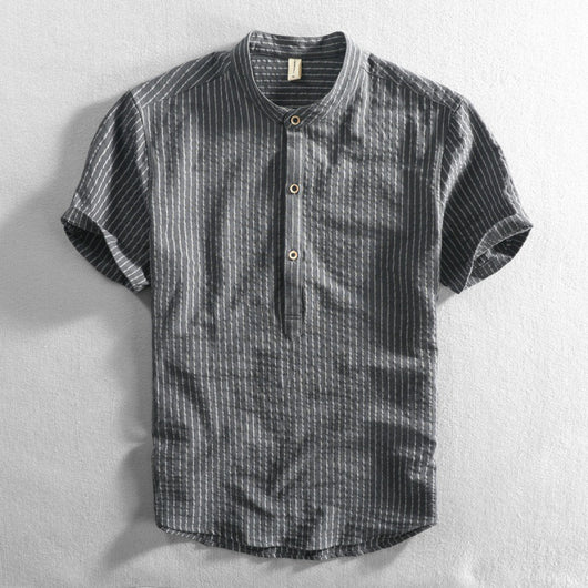 Camisa Casual Holgada de Manga Corta a Rayas para Hombre Talla Grande - Image 5