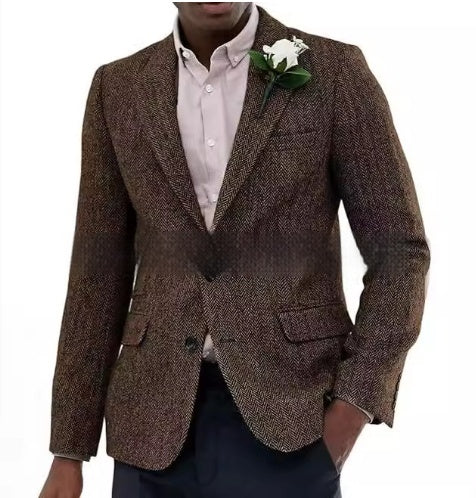 Blazer de Lana Espiga Marrón y Gris para Hombre - Image 8