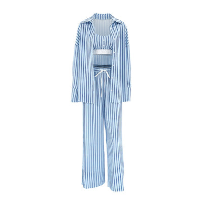 Conjunto de 3 Piezas Y2K Mujer: Top Rayado, Camisa Manga Larga y Pantalón Elástico - Image 9