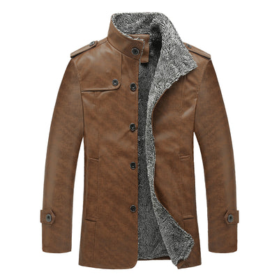 Chaqueta de Cuero Slim Fit Coreana para Hombre con Forro de Piel Gruesa - Image 11