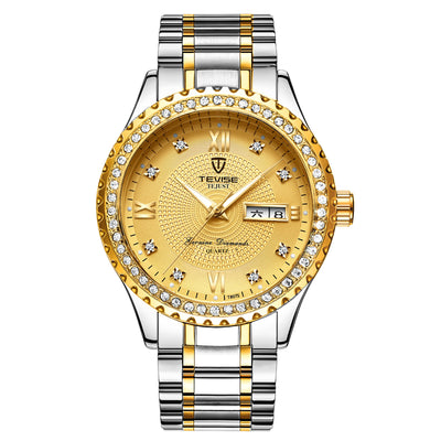 Relojes de Pareja Minimalistas Dorados con Diamantes - Cuarzo Elegante - Image 4