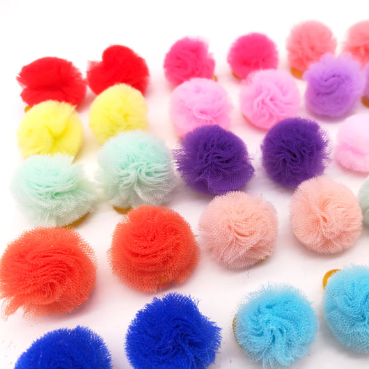 Colorful mesh ball rubber band hair ties in various shades like red, yellow, purple, pink, and blue. - Image 11