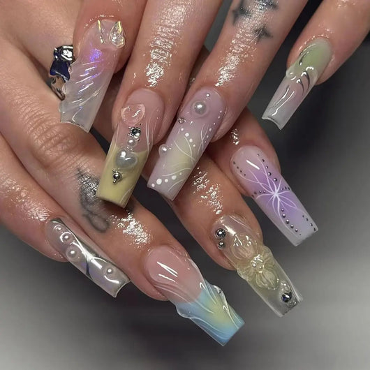 Uñas Postizas 3D con Relieve de Cristales - Diseño Sofisticado - Image 22