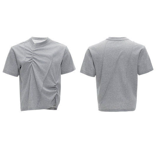 Camiseta Hombre Cuello Redondo Plisado 3D Transpirable Color Sólido - Image 4