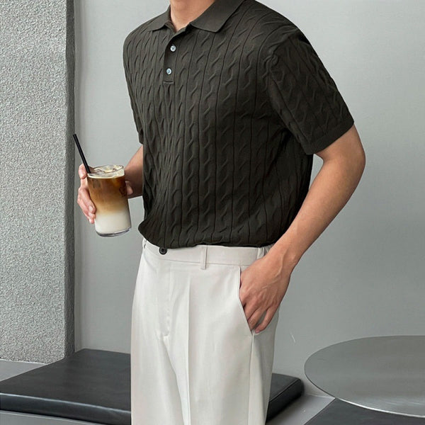 Polo Tejido Manga Corta Hombre - Cuello Fino Fit Relajado
