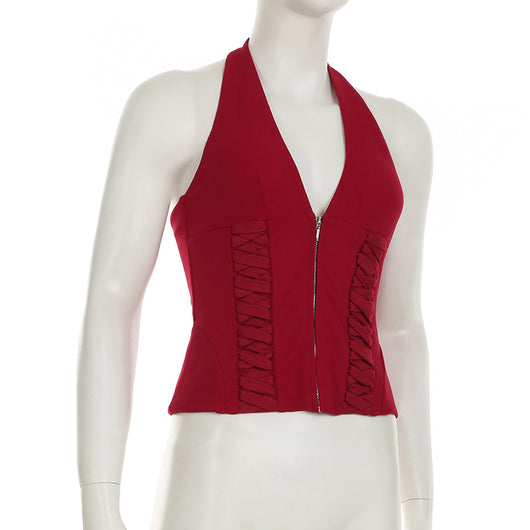 Top Halter Encaje Sexy Corto Anudado - Image 56