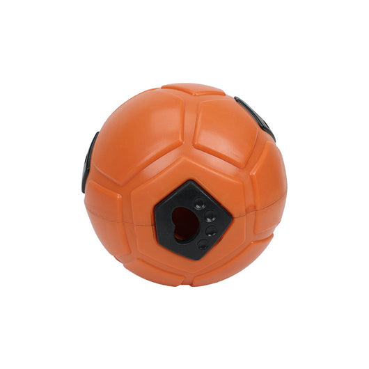White and black dog toy with a soccer ball base and a textured rod for nibbling and teeth grinding. - Image 6