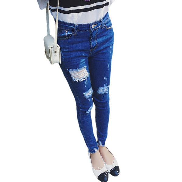 Pantalones Ajustados Estilo Coreano Baita con Detalles Perforados y Efecto Reductor