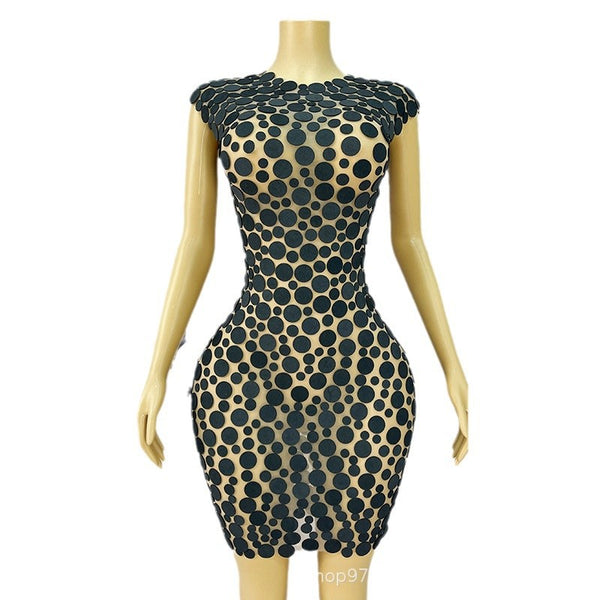 Vestido Corto Elegante Ajustado con Lentejuelas Redondas - Image 5