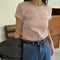 Blusa Básica de Verano para Mujer con Cuello Redondo y Textura