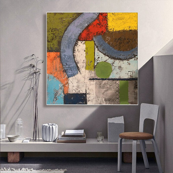 Cuadro Abstracto Moderno Estilo Medieval - Pintura al Óleo Texturizada para Pared